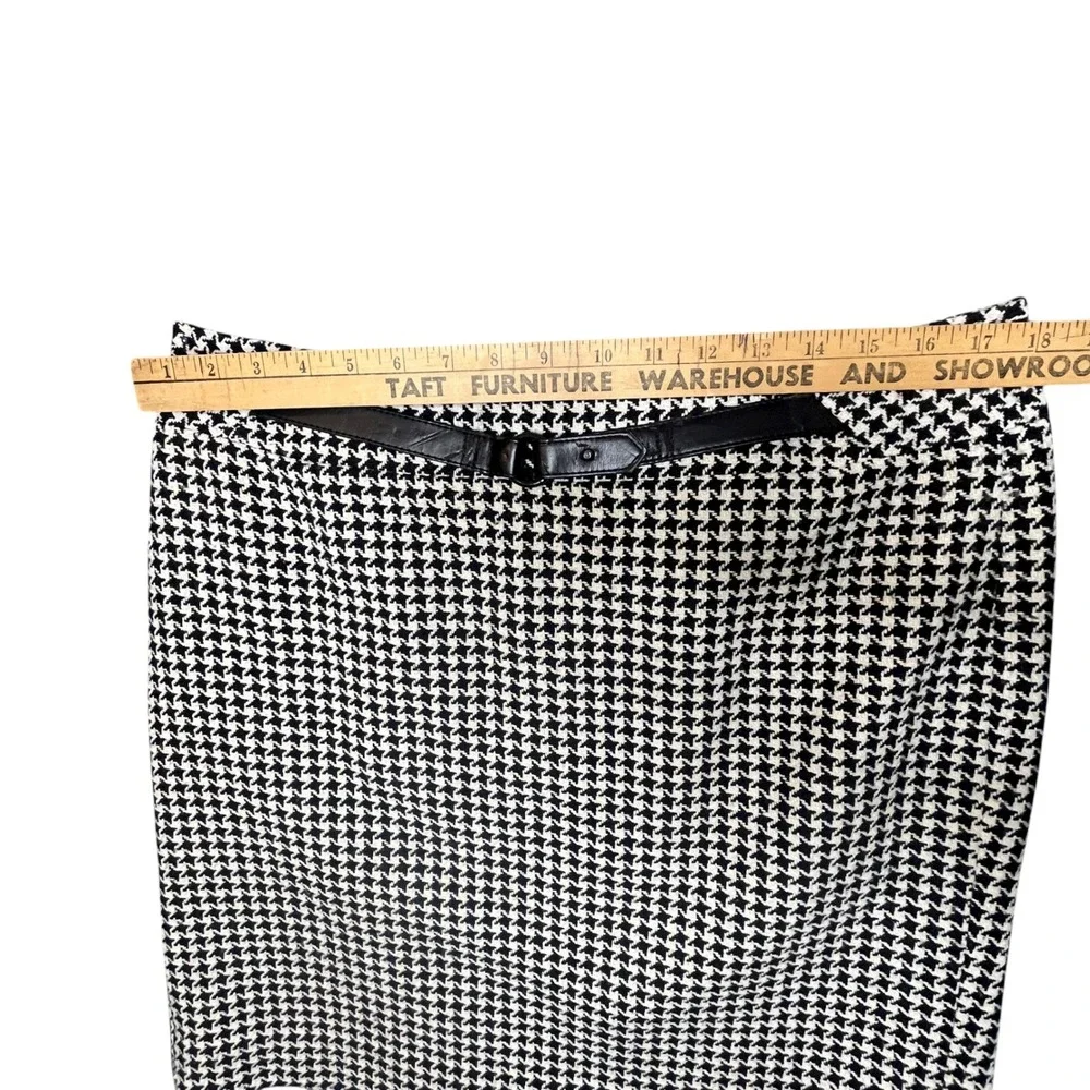 Ann Taylor Loft Houndstooth Pencil Skirt Wool Blend Size 14 Belted Knee‎ Length